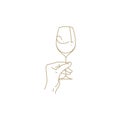 Antique human hand elegant wine goblet luxury alcohol beverage minimalist line art icon vector