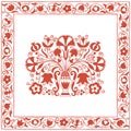 Antique Hungarian embroidery pattern with carnations and pomegrates