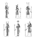 Egyptian Gods and goddesses | Antique Historic Illustrations