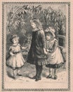 Antique illustration of the children. Vintage illustration of the children. Old picture. Storybook illustration
