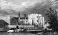 Antique Illustration of Historic English Castle Landscape