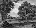 Antique Illustration of Historic Mansion Landscape of West Central Scotland Royalty Free Stock Photo