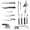 Set of kitchen knives and cutting tools