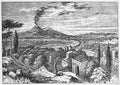 Antique illustration of Vesuvius smoking from the 1800s