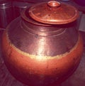 Antique Indian design Copper metal lid Rice barrel vintage photo