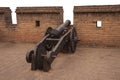 Antique iron cannon at the last remaining intact Ming Dynasty city wall in China the Chinese city Pingyao, Shanxi Province. Old ch