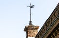 Antique iron weather vane attached to the roof of an old building on the Narikhala Hill in Tbilisi city in Georgia