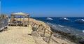 antique iron and wooden pier in front of the lighthouse on Big Brother Island, Red Sea, Egypt Royalty Free Stock Photo