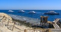 antique iron and wooden pier in front of the lighthouse on Big Brother Island, Red Sea, Egypt Royalty Free Stock Photo