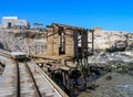 antique iron and wooden pier in front of the lighthouse on Big Brother Island, Red Sea, Egypt Royalty Free Stock Photo