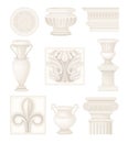 Antique Items with Ancient Ornamental Column Part and Amphora Vector Set