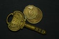 Antique Key & Coins Royalty Free Stock Photo