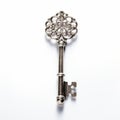 Antique Key With Decorative Design On White Background