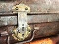 Antique key lock on luggage made from brass Royalty Free Stock Photo