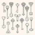 Antique keys handrawn illustrations clipart. Vector set isolated vector on white background.