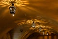 Antique lamps chandeliers in the cave dungeon Royalty Free Stock Photo