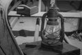 Antique lantern on a Chesapeake Bay crabbing skiff.