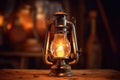 Antique lantern glowing with natural flame light. Generative AI