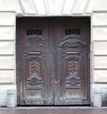 Antique large brown wooden entrance door