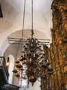 Antique large metal chandelier in an orthodox church Royalty Free Stock Photo