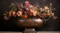 antique large metal vase with flowers