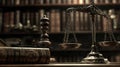 Vintage Law Scales and Gavel in Library of Books Royalty Free Stock Photo