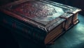 Antique leather bound Bible on wooden table, a symbol of spirituality generated by AI Royalty Free Stock Photo
