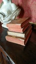 Antique leather bound books and alabaster bust Royalty Free Stock Photo