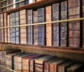 Antique Leather Bound Books on library shelf
