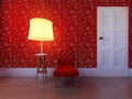 Antique leather chair against a red wall