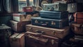 Antique leather luggage stack, revival of old fashioned travel elegance generated by AI