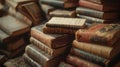 The antique leatherbound books.AI generated image Royalty Free Stock Photo