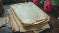 Antique letters, roses, desk, study, romance, background Royalty Free Stock Photo