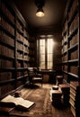 Antique Library Nook with Leather Chair