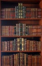 Antique library with old leather books.