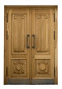 Antique brown oak wooden door isolated on white background Royalty Free Stock Photo