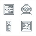 antique line icons. linear set. quality vector line set such as abacus, grandfather clock, scubadiver Royalty Free Stock Photo