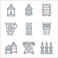 antique line icons. linear set. quality vector line set such as candlestick, old phone, fine china, ancient pillar, grandfather