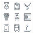 antique line icons. linear set. quality vector line set such as old fashioned, cabinet, mirror, abacus, medal, greek column, Royalty Free Stock Photo