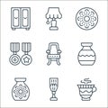 antique line icons. linear set. quality vector line set such as tea cup, champagne glass, vase, pottery, old fashioned, medals,
