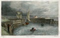 Antique Littlehampton,Harbor scene UK 1850