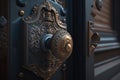 An antique lock on the front door. AI generation