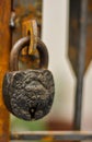 An antique lock on a rusted handle Royalty Free Stock Photo