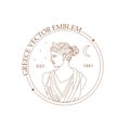 Antique logo of goddess greek Artemis in a minimal liner style.