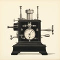 Antique Machine Aetherclockpunk Illustration With Energy-filled Minimalist Monochromes