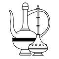 Antique magic lamps cartoons isolated in black and white