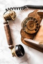 Antique Magneto Hand Crank Telephone Set on Marble Background Royalty Free Stock Photo