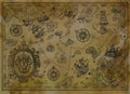 Antique map with baroque banner, compasses, old pirate ships on paper texture Royalty Free Stock Photo