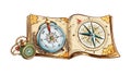 Antique Map And Compass Navigation Tool, vector design Generative AI Royalty Free Stock Photo