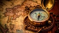 Antique map setting with old fashioned compass, evoking stories of daring exploration Royalty Free Stock Photo